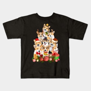 Christmas Tree Corgi Dog Wearing A Santa Hat Gifts For Dog Lover Kids T-Shirt